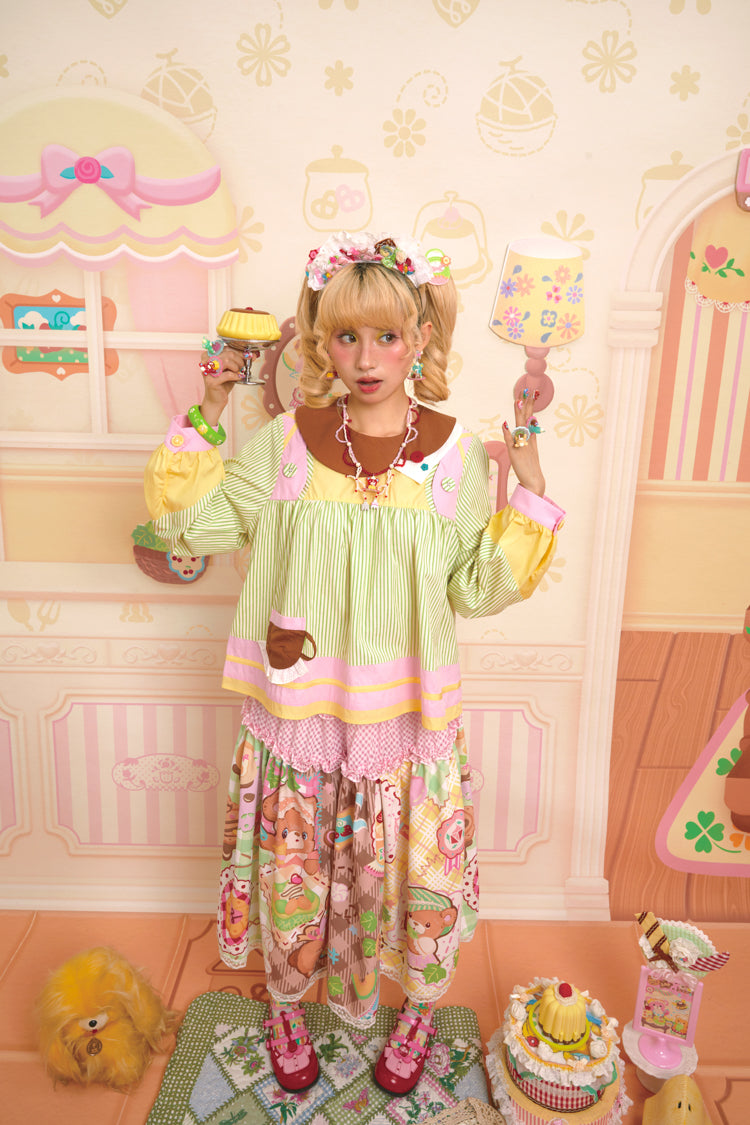 Lutra Jump - Decora Kei Asymmetrical Doll Collar Stripe Shirt blouse Lutra Jump