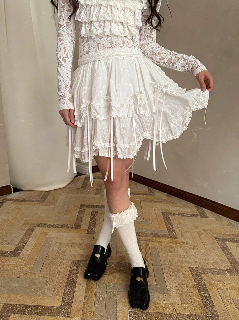 daytoday Everyday Institute - Kawaii Skirt Cotton Bow Layered skirt daytoday everyday institute