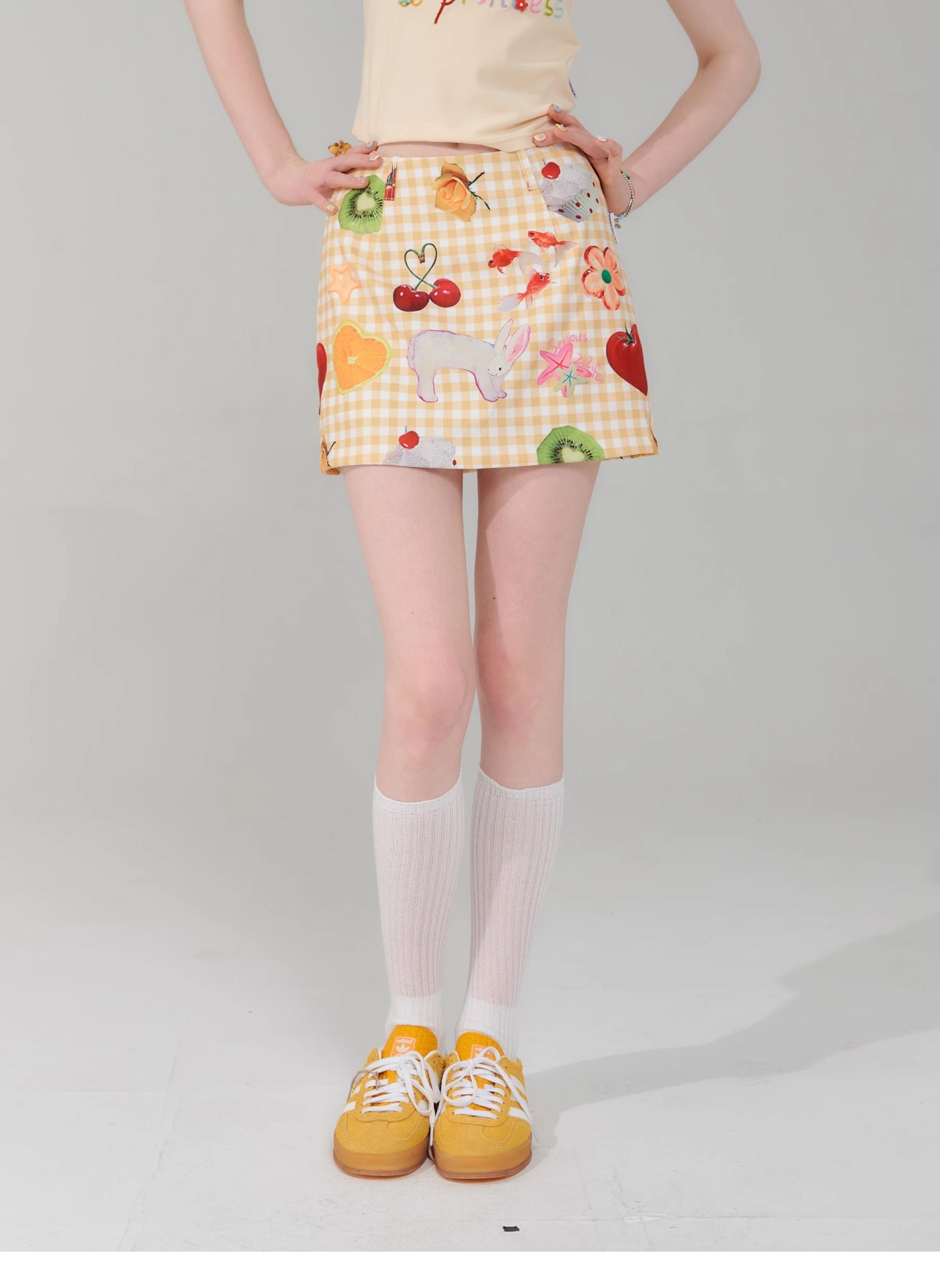 ziziFei - Girly Fruit Print Plaid High Waist Mini Skirt skirt ziziFei