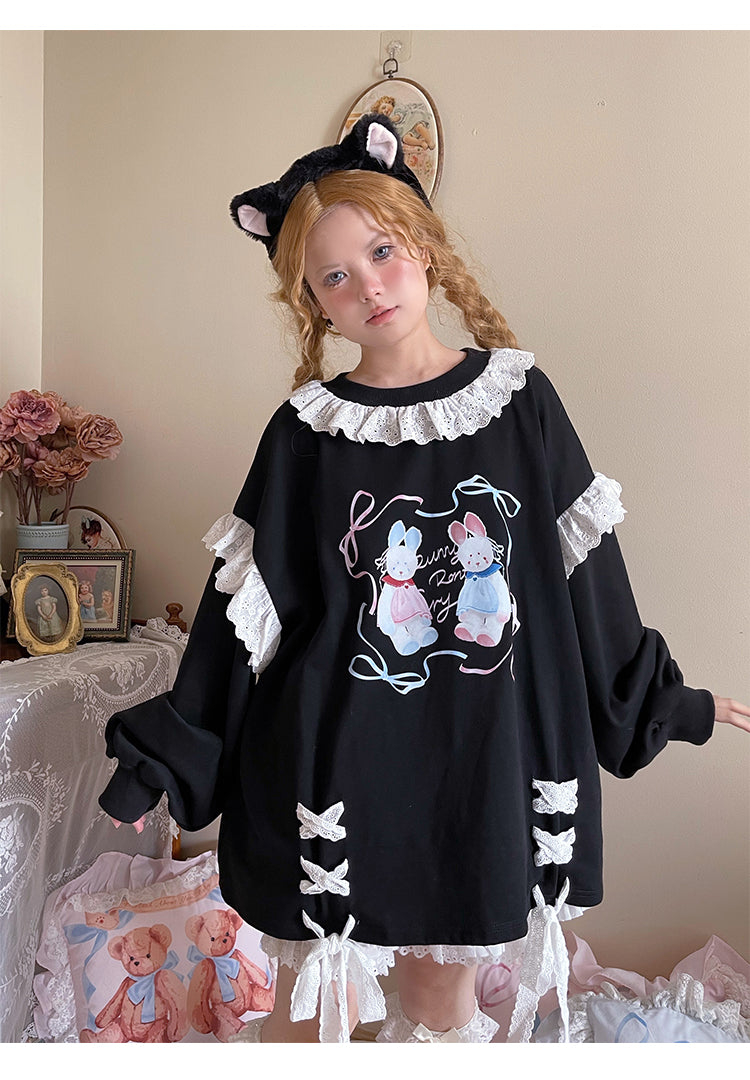 Labeau - Kawaii Ballet Bunny Lace Trim Ribbon Sweatshirt sweatshirt Labeau