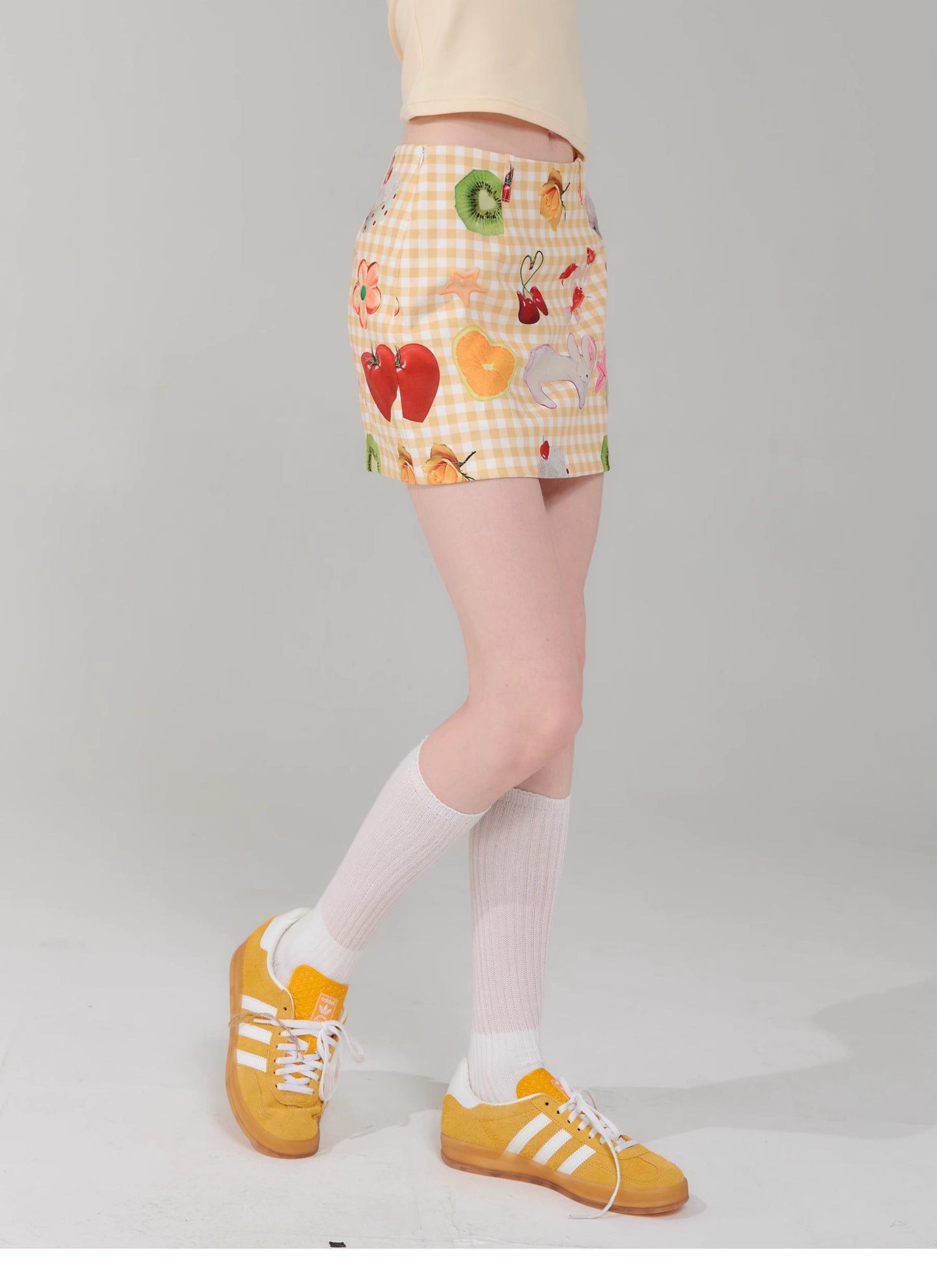 ziziFei - Girly Fruit Print Plaid High Waist Mini Skirt skirt ziziFei