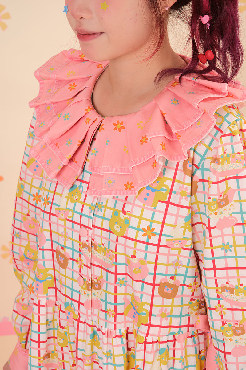 NIKKOU - Red Kawaii Removable Collar Dress dress Nikkou home