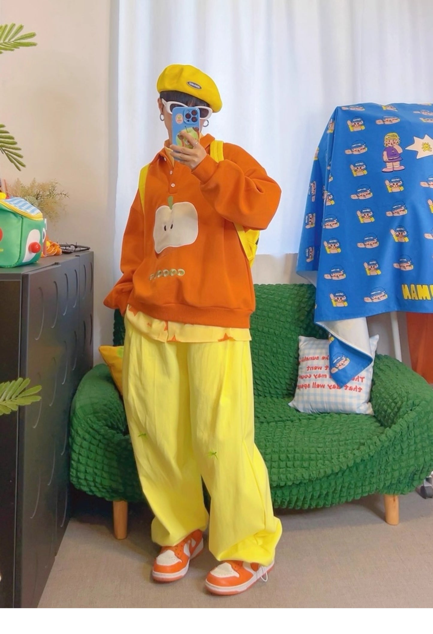 KURIOSITAET - Decora Kei Orange Fleece Hoodie sweatshirt KURIOSITAET