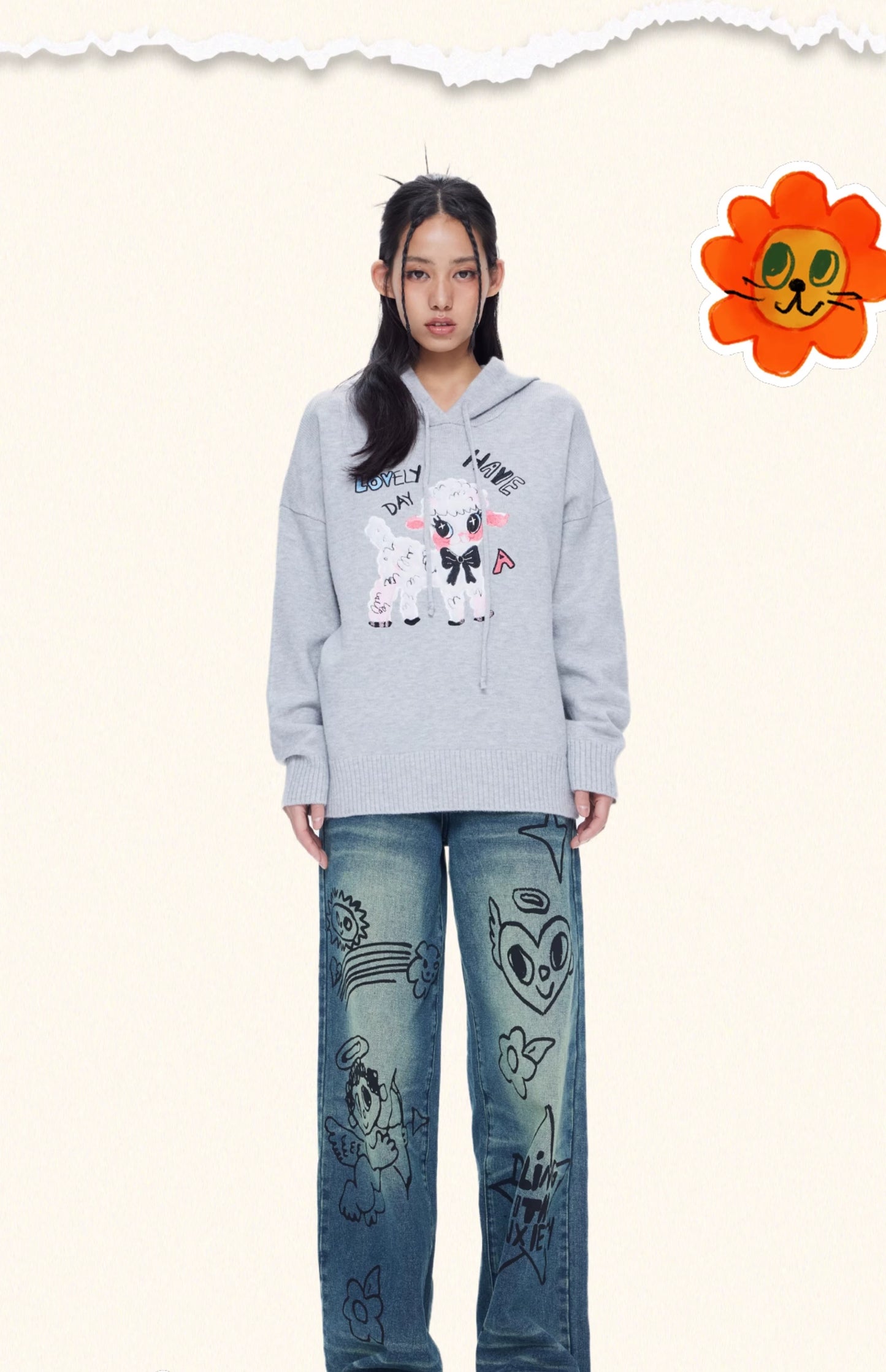 Iscreamcolour Printed Loose Jeans Girly Fashion pants iscreamcolour