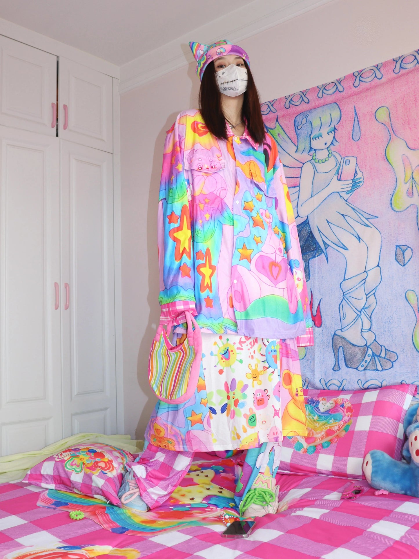 Leerro Decora Shirt Harajuku Blouse Colorful Bright Streetwear Shirt shirt Leerroo