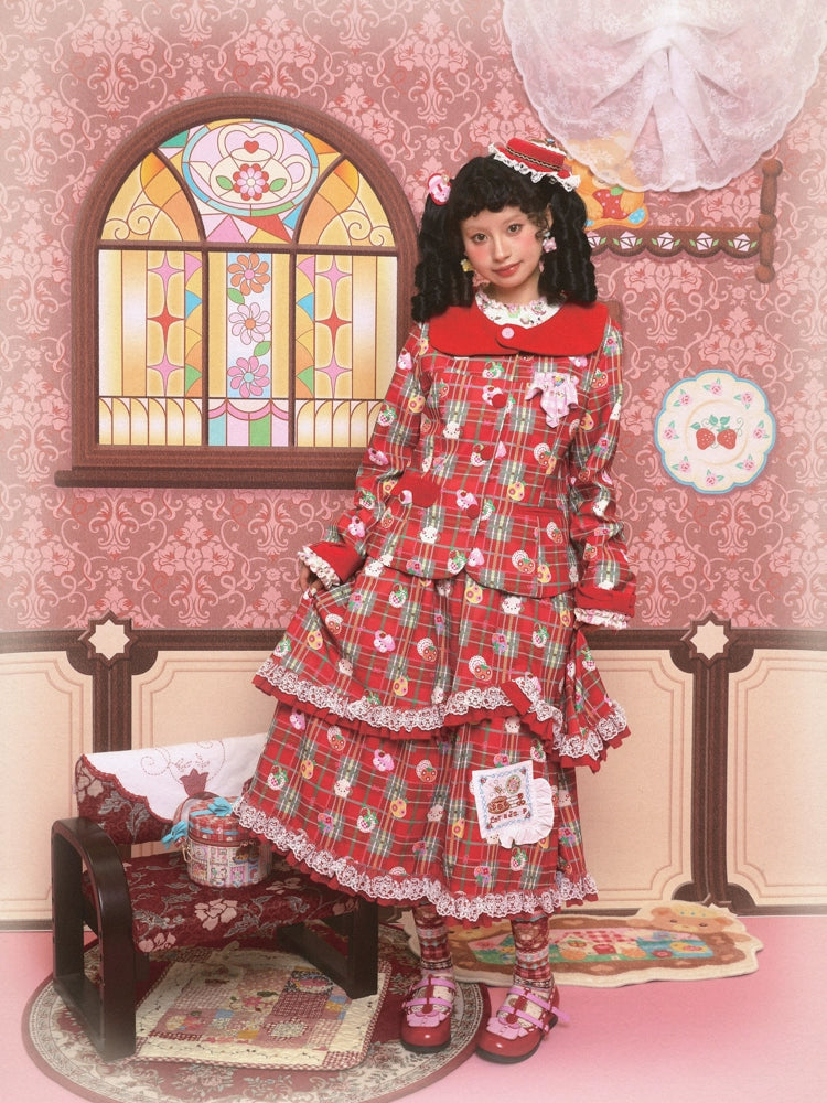 Harajuku Suit Red Suit Jacket Skirt Decora Kei Suit set Lutra Jump