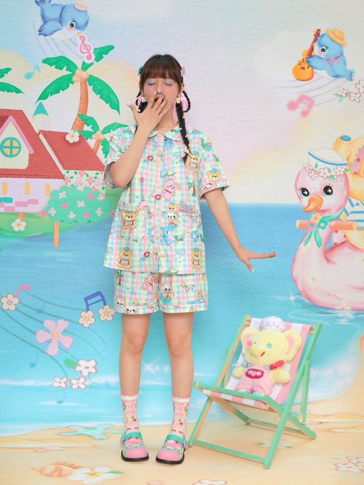 Harajuku Pajama Plaid Animal Print Pajama Soft Pajama Milk Silk Pajama pajama Lutra Jump