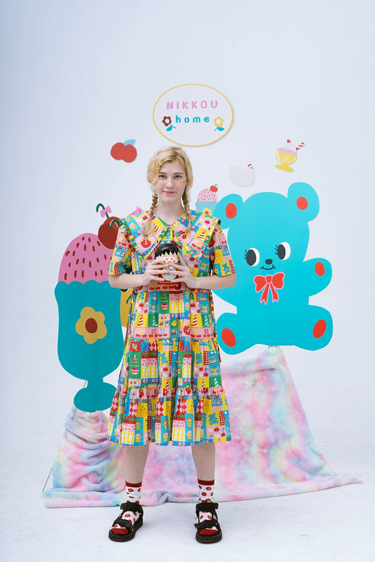 Harajuku Dress Colorful Printed Dress Decora Fashion Printed Dress dress Nikkou home