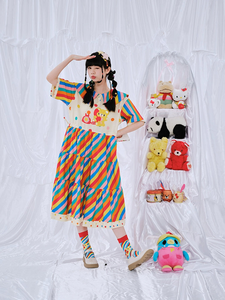 Harajuku Dress Lovely Rainbow Dress Decora Fashion Rainbow Dress dress Nikkou home