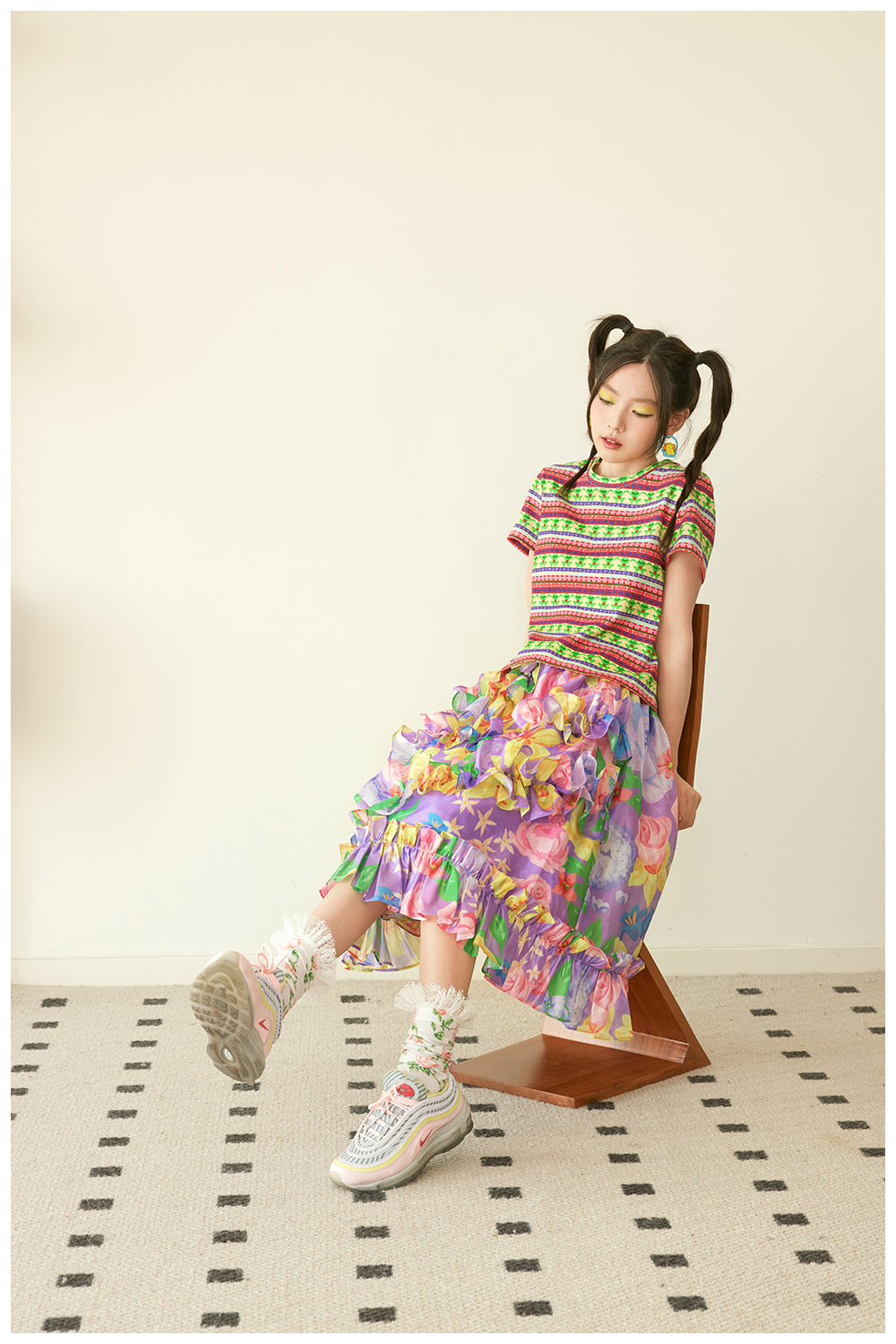 Harajuku Skirt Purple Skirt Floral Skirt Glitter Skirt Ruffled Hem Skirt skirt tntntutu