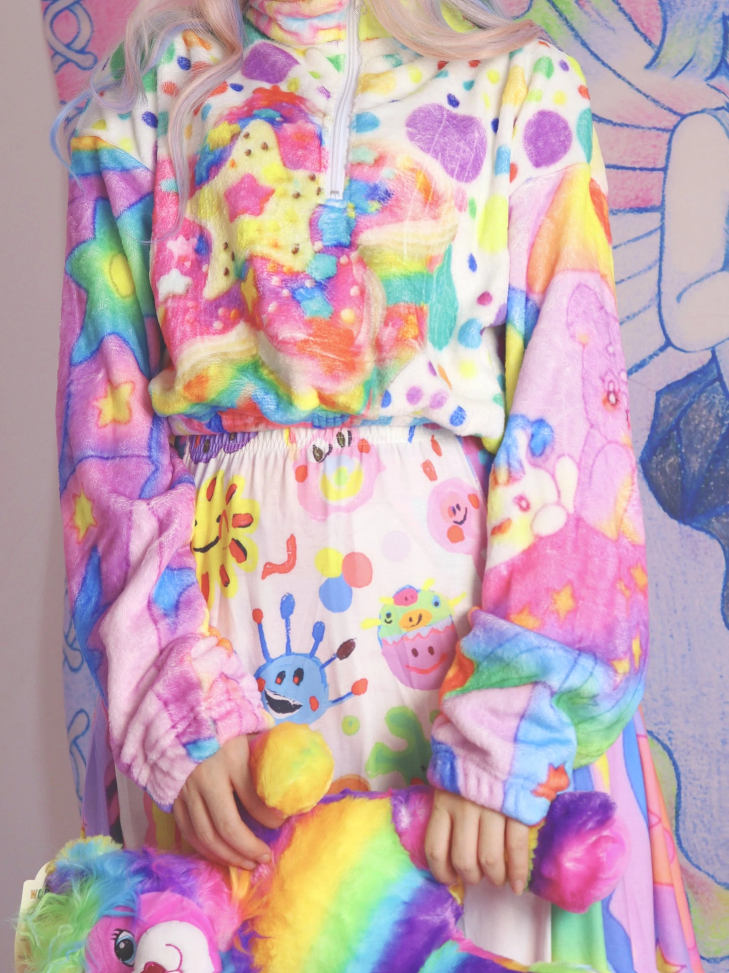 Leerroo Decora Kei Jacket Harajuku Plush Coat Winter Colorful Top jacket Leerroo