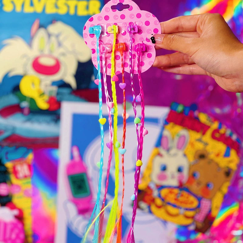 Harajuku Decora Vkei Flase Hair Dopamine Rainbow Hair Clip – Colorful Synthetic Braided Extension hair clip strangelab C