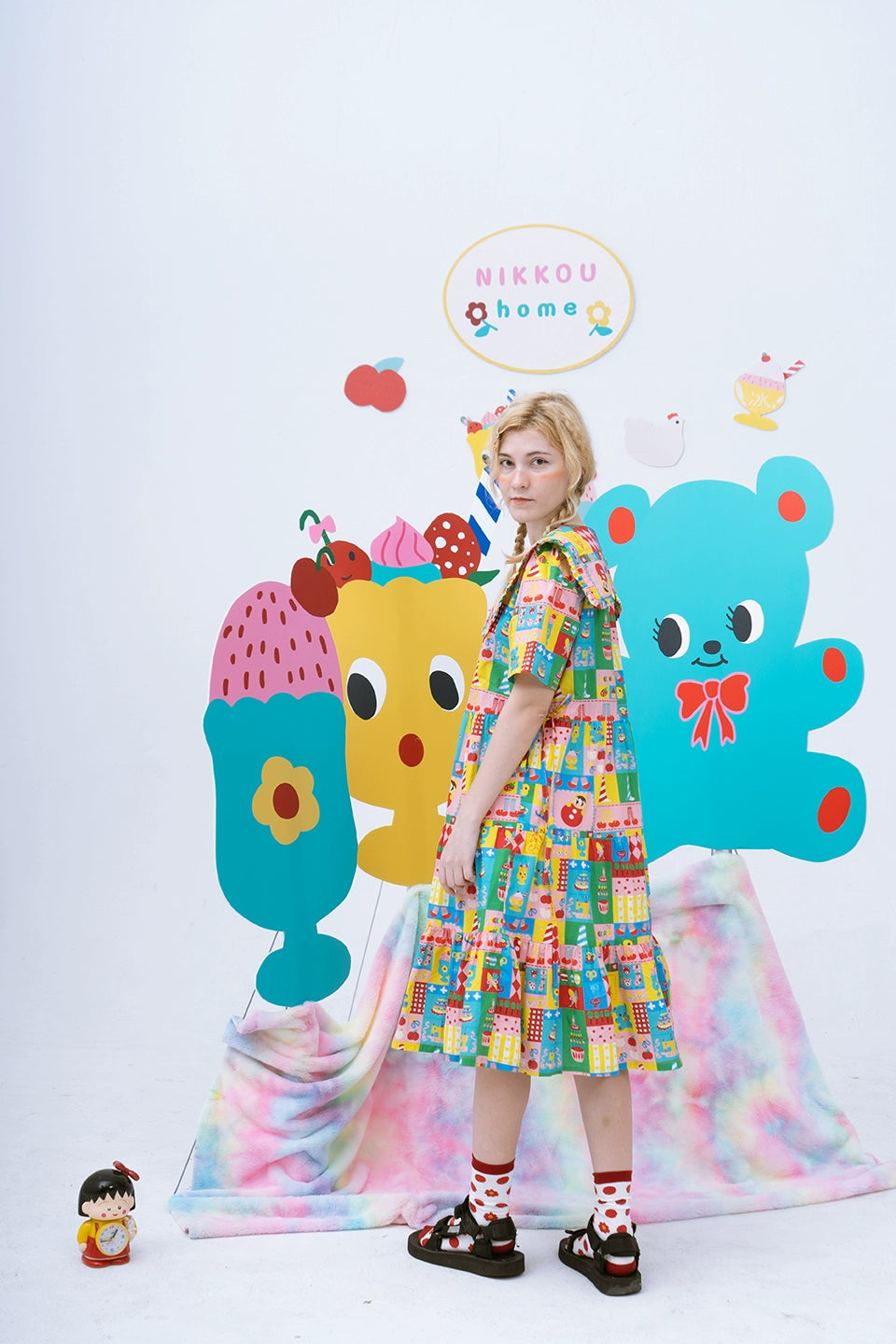 Harajuku Dress Colorful Printed Dress Decora Fashion Printed Dress dress Nikkou home