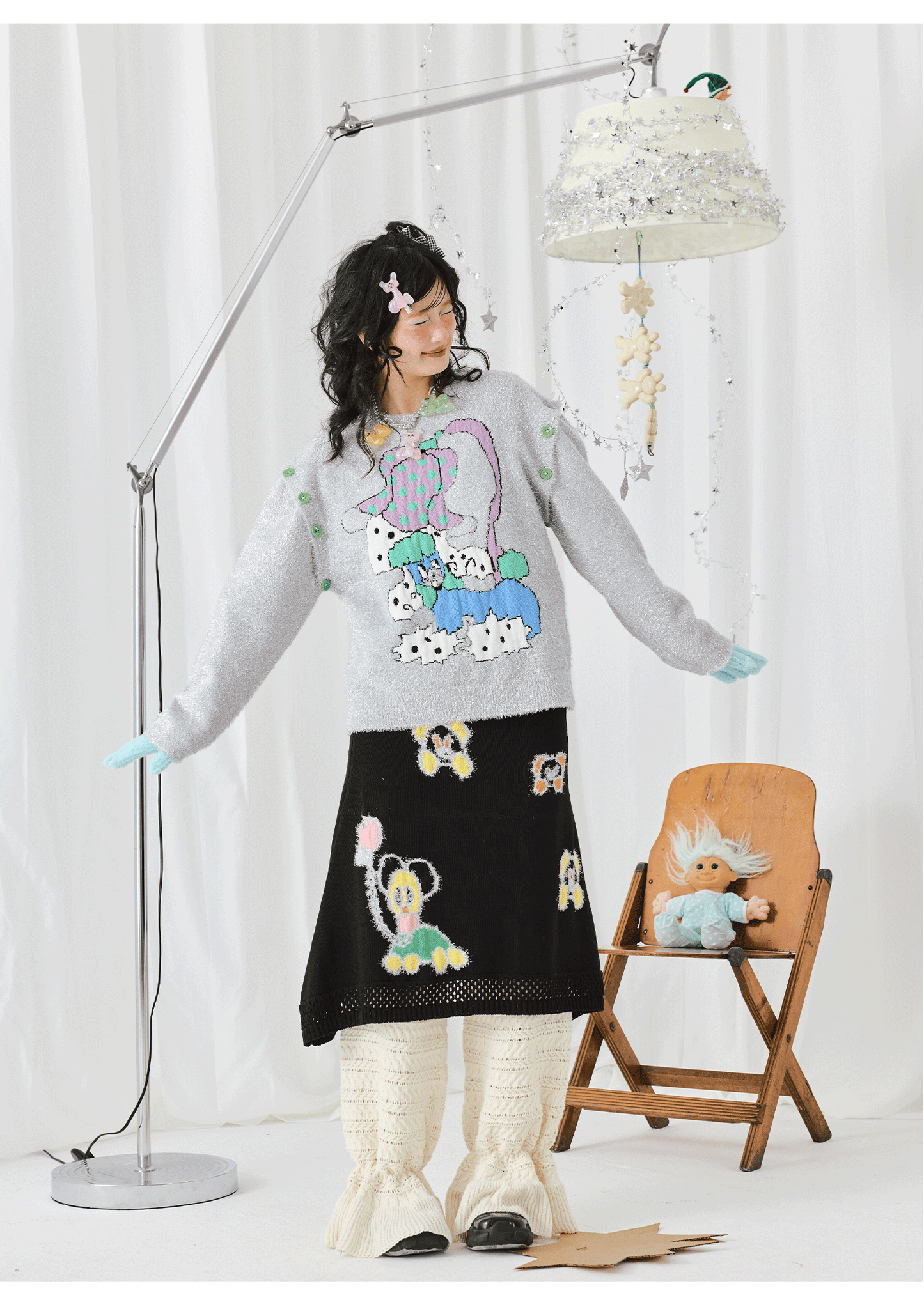 Harajuku Sweater Jacquard Long Sleeve Sweater Silver Sweater Knit Top sweater HELPHELP