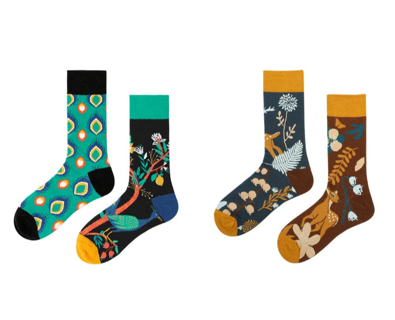 Decora Kei Mismatched Socks Floral Deer sock GXCM