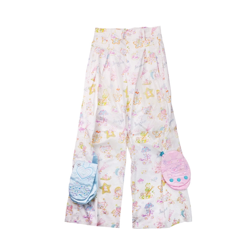 Meugler Decora Fashion Pants Flip Phone Wide Pants Pocket Pants pants Meugler