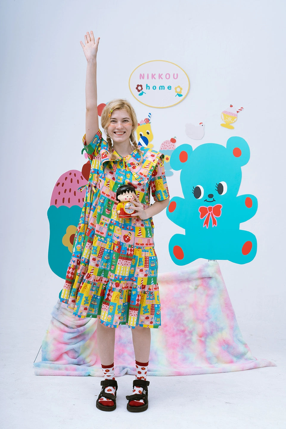 Harajuku Dress Colorful Printed Dress Decora Fashion Printed Dress dress Nikkou home