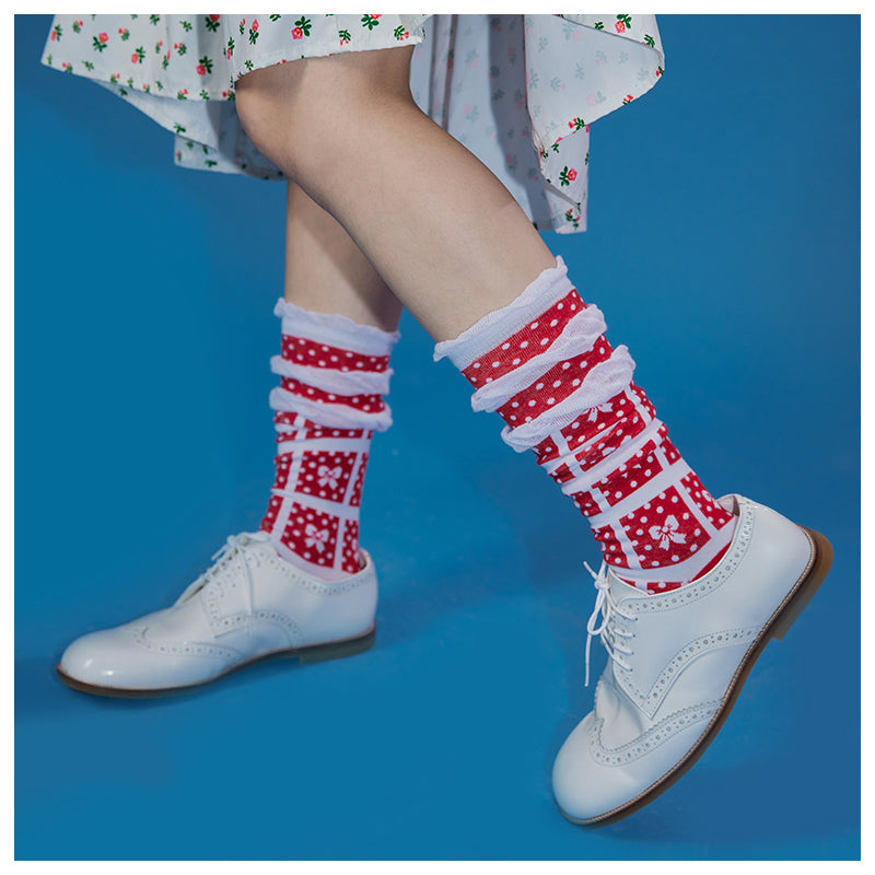 Harajuku Socks Ruffle Plaid Socks Bow Socks Stacked 3 Pairs Socks sock tntntutu