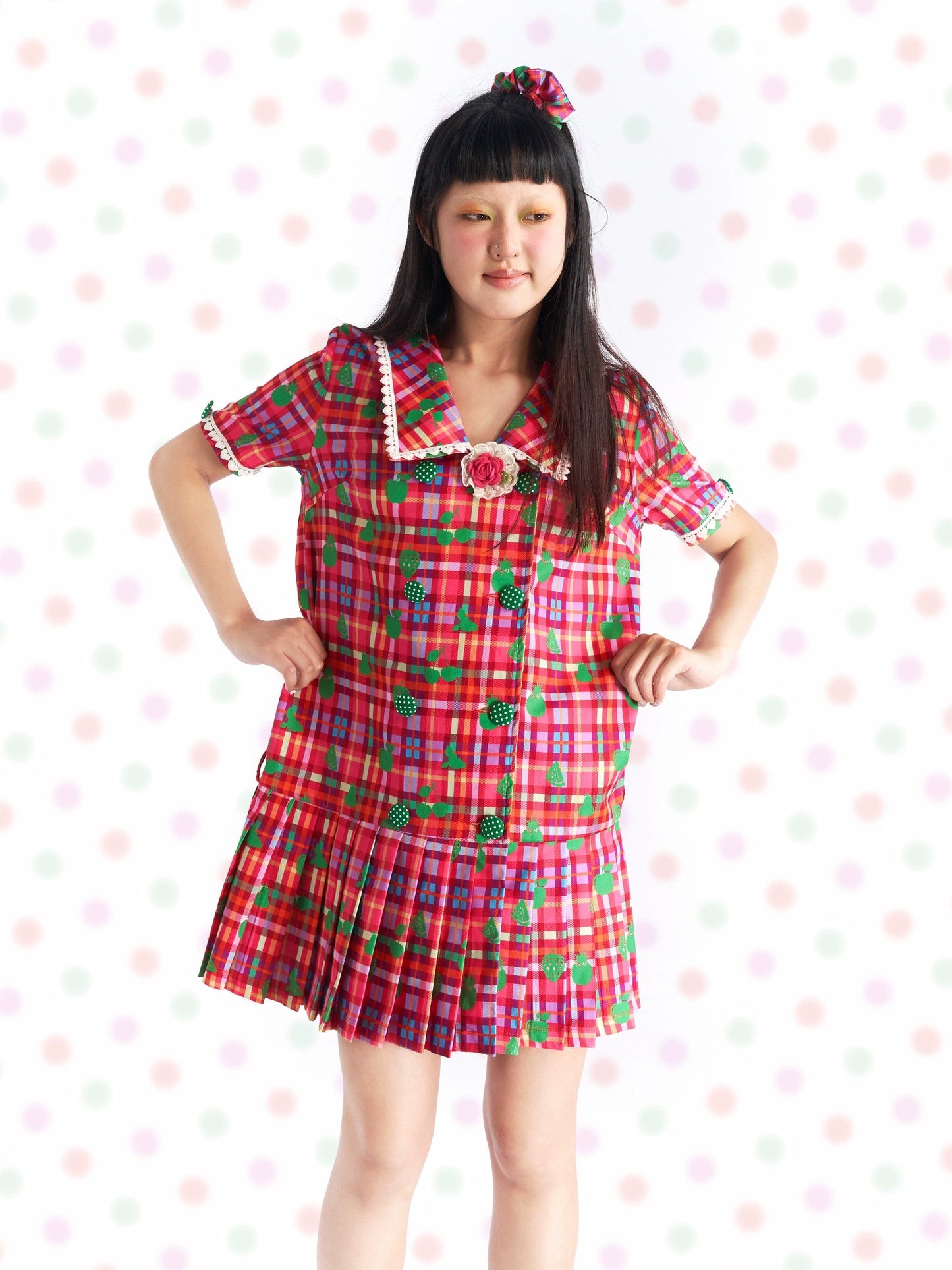 Harajuku Dress Red Pleated Dress Summer Wear Dress dress Fruits