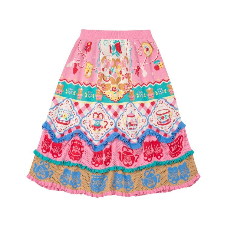 Harajuku Skirt Pink Cake Lace Hollow Vintage Knitted Skirt Skirt skirt Lutra Jump