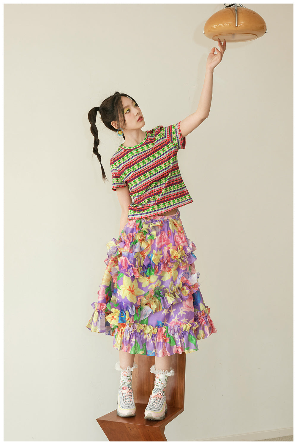Harajuku Skirt Purple Skirt Floral Skirt Glitter Skirt Ruffled Hem Skirt skirt tntntutu