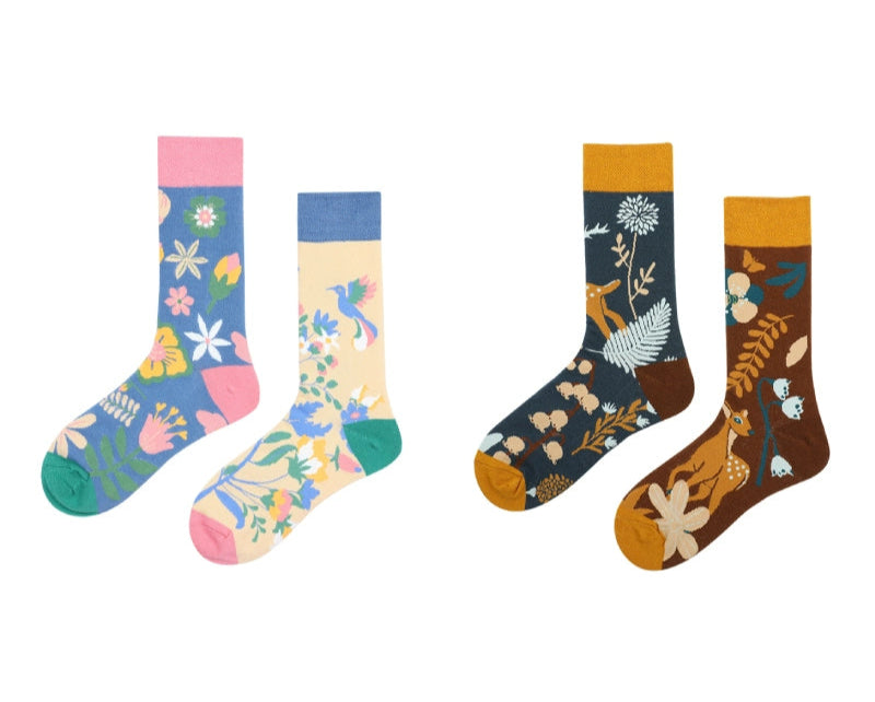 Decora Kei Mismatched Socks Birds Deer Singing sock GXCM