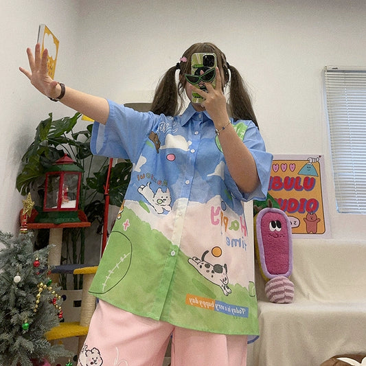 Kidcore Shirt – Puppy Print Relaxed Fit shirt BIBULU