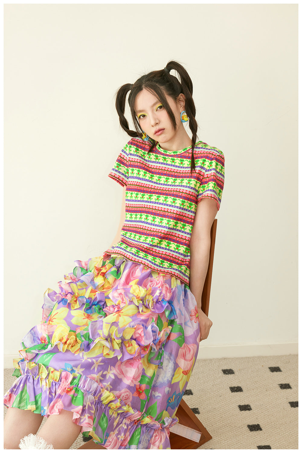 Harajuku Skirt Purple Skirt Floral Skirt Glitter Skirt Ruffled Hem Skirt skirt tntntutu
