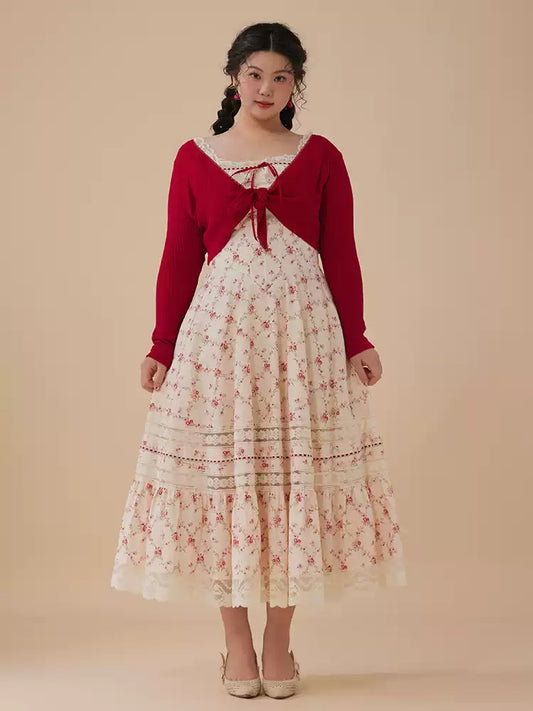 Plus Size Dress French Cotton Lace Print Corset Dress – Pomegranate Red | LaceMade dress LaceMade