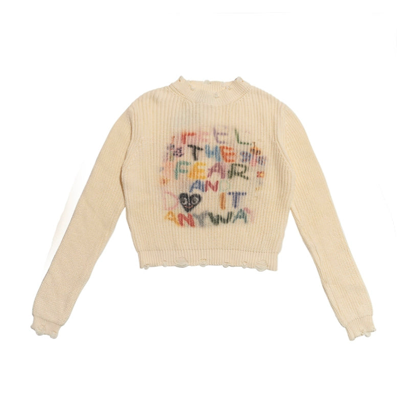 Iscreamcolour Printed Short Sweater Girly Fashion sweater iscreamcolour Letters S