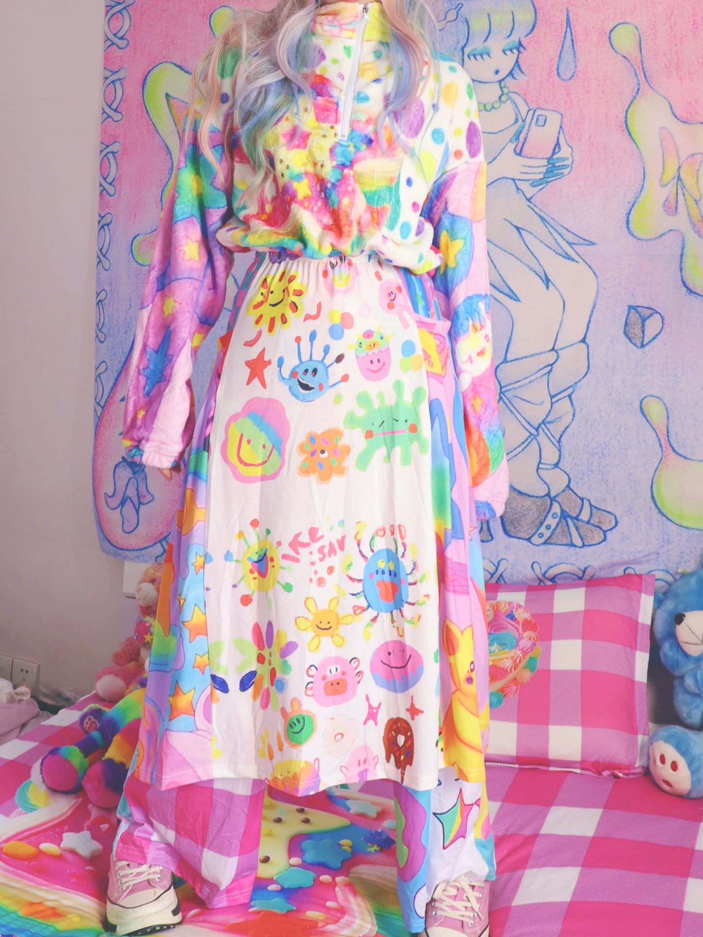 Leerroo Decora Kei Jacket Harajuku Plush Coat Winter Colorful Top jacket Leerroo