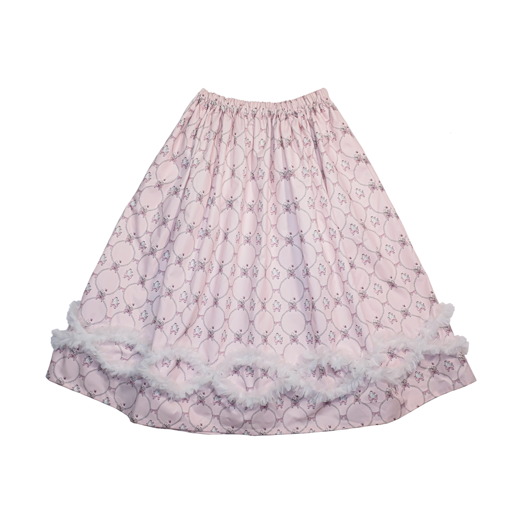 Meugler Dog Show Pink Pearl Puppy Print Wavy Mesh Lace Skirt SKIRT Meugler