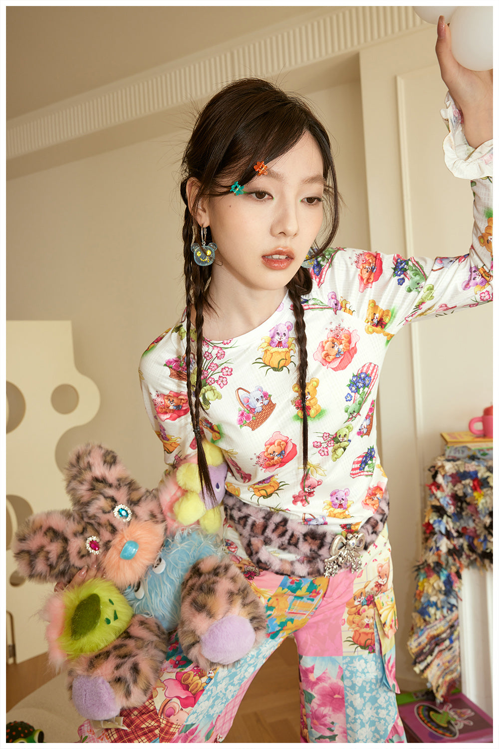 Harajuku Shirt Animal Print Shirt Mesh Shirt Long Sleeve Shirt Flared Sleeves Shirt shirt tntntutu