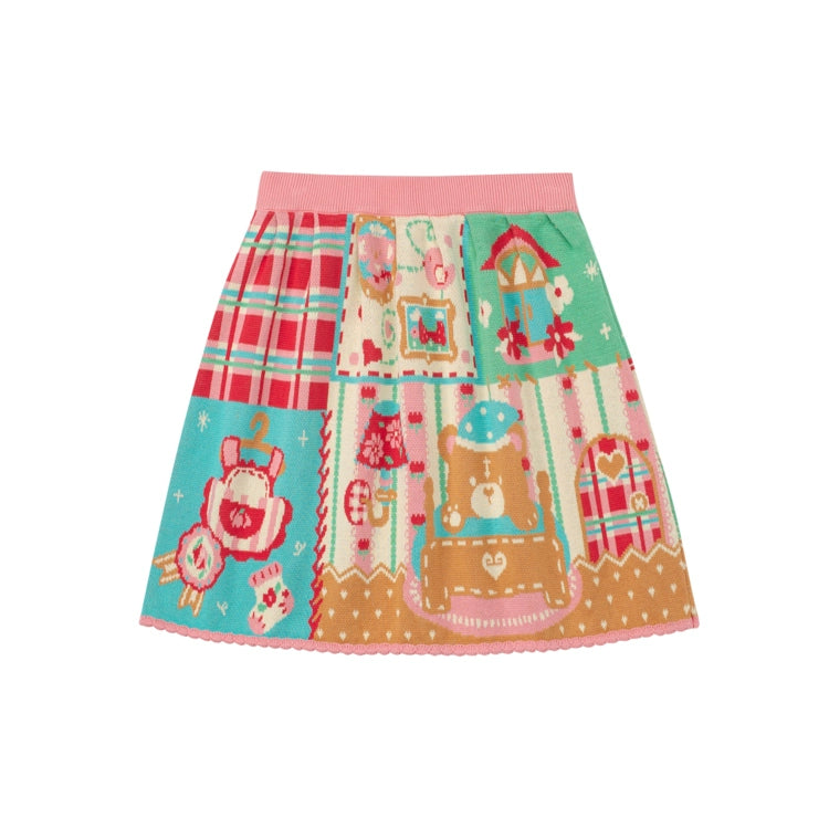 Harajuku Skirt Vintage Bear Reversible Knit Skirt Shell Lace Trim Skirt skirt Lutra Jump