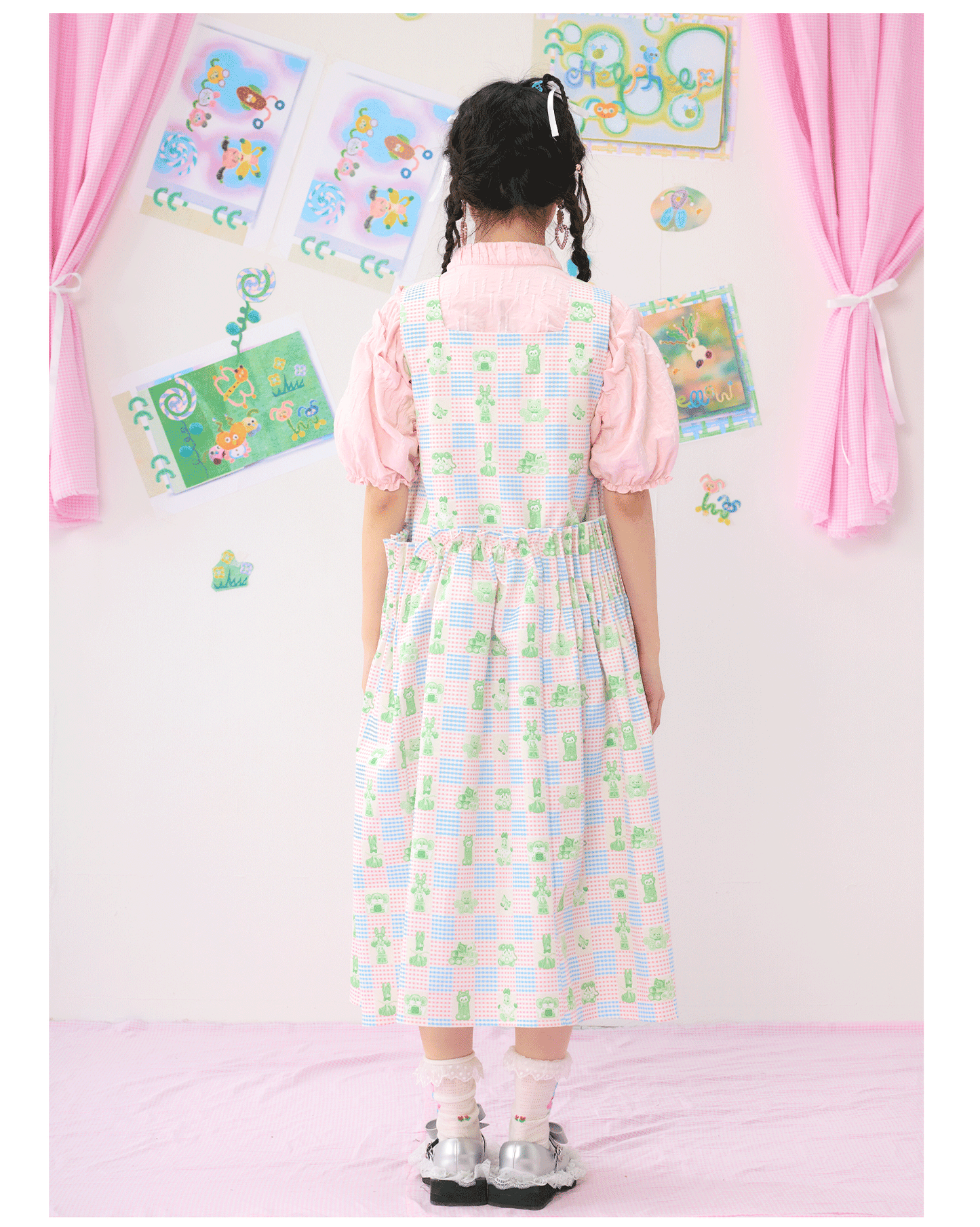 Harajuku Dress Ruffled Dress Plaid Printed Dress Sleeveless Dress dress HELPHELP