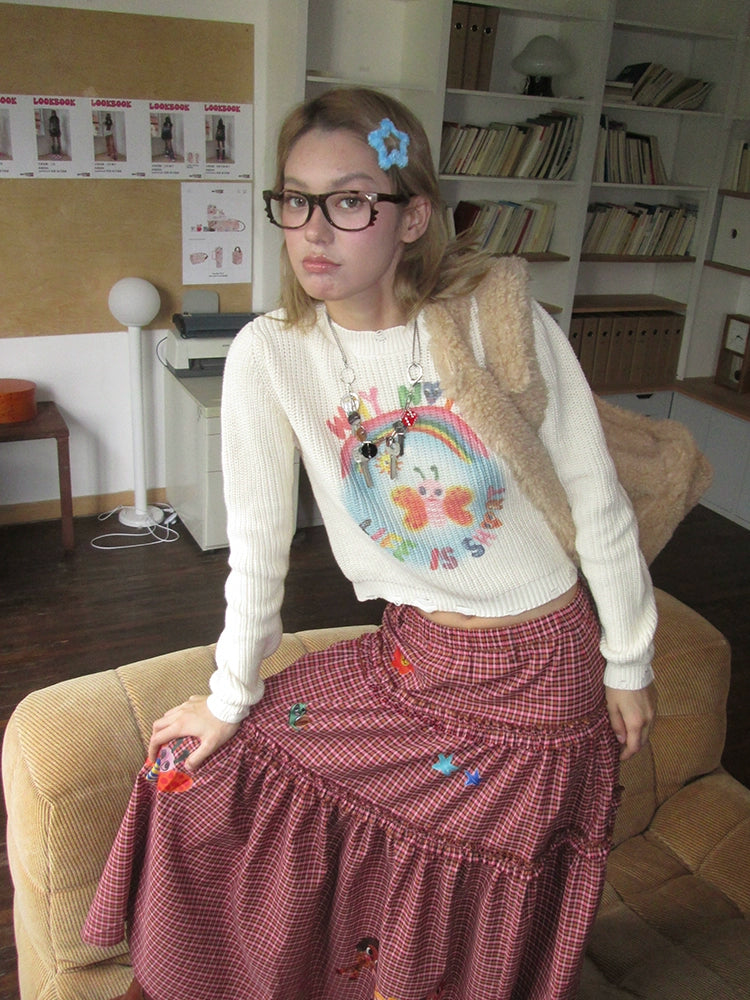 Iscreamcolour Printed Short Sweater Girly Fashion sweater iscreamcolour