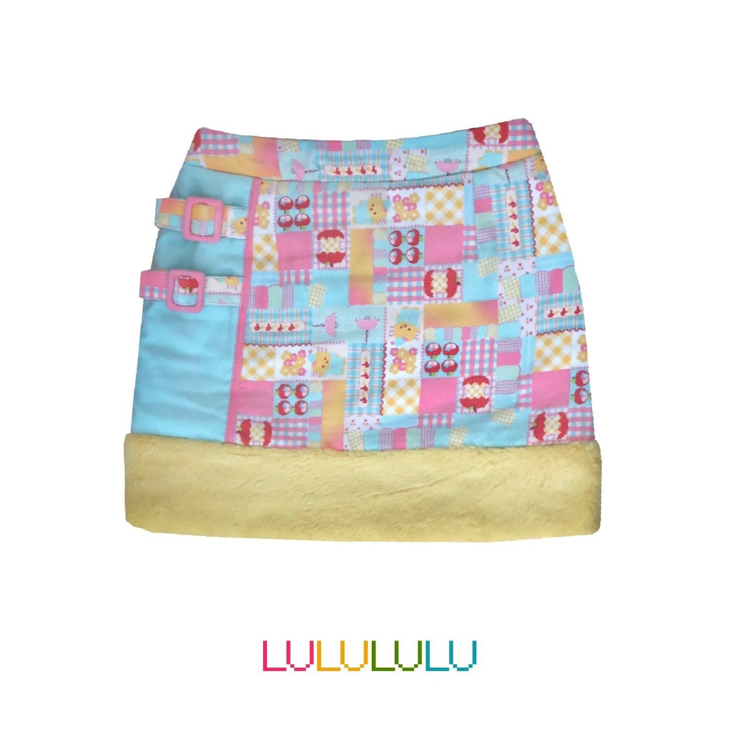 Decora Kei Mini Skirt – Pink Blue Patchwork skirt LULULULU