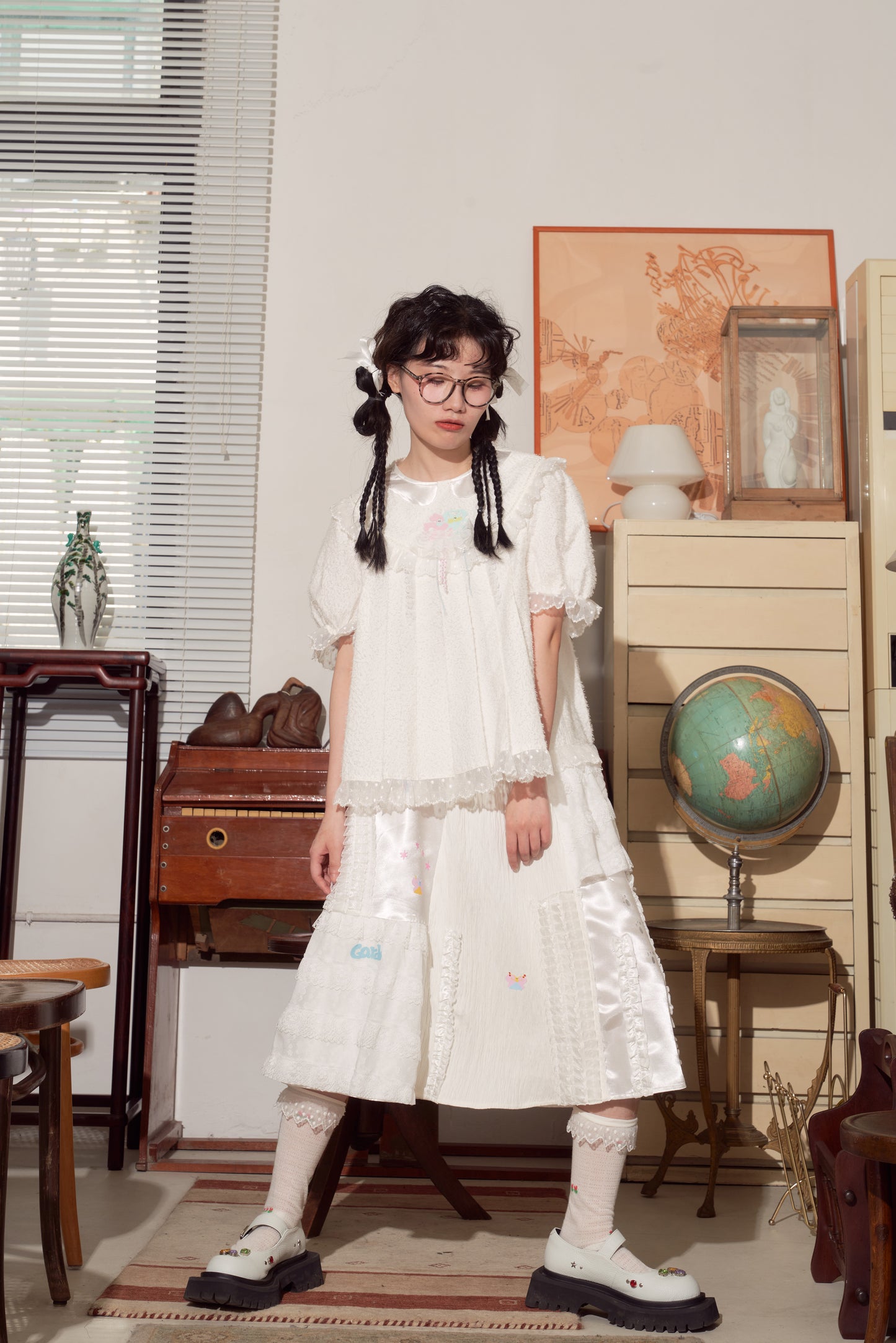 Harajuku Skirt Printed Patchwork Lace Skirt Cute Versatile Skirt skirt HELPHELP