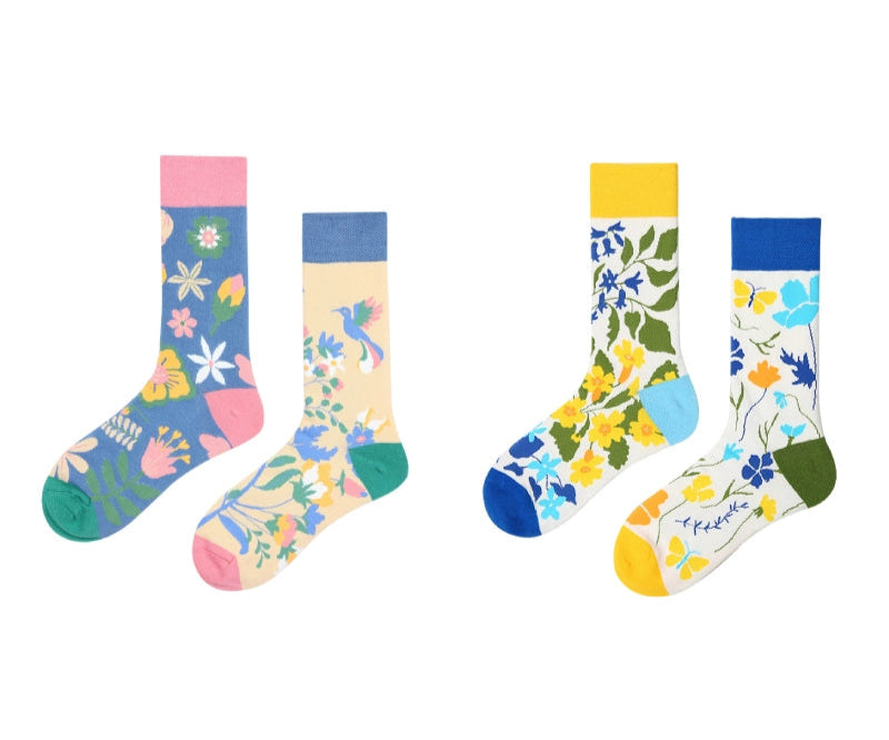 Decora Kei Mismatched Socks Flower Grass sock GXCM