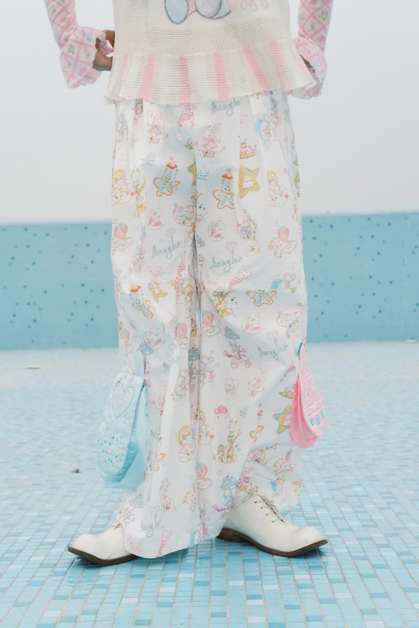 Meugler Decora Fashion Pants Flip Phone Wide Pants Pocket Pants pants Meugler
