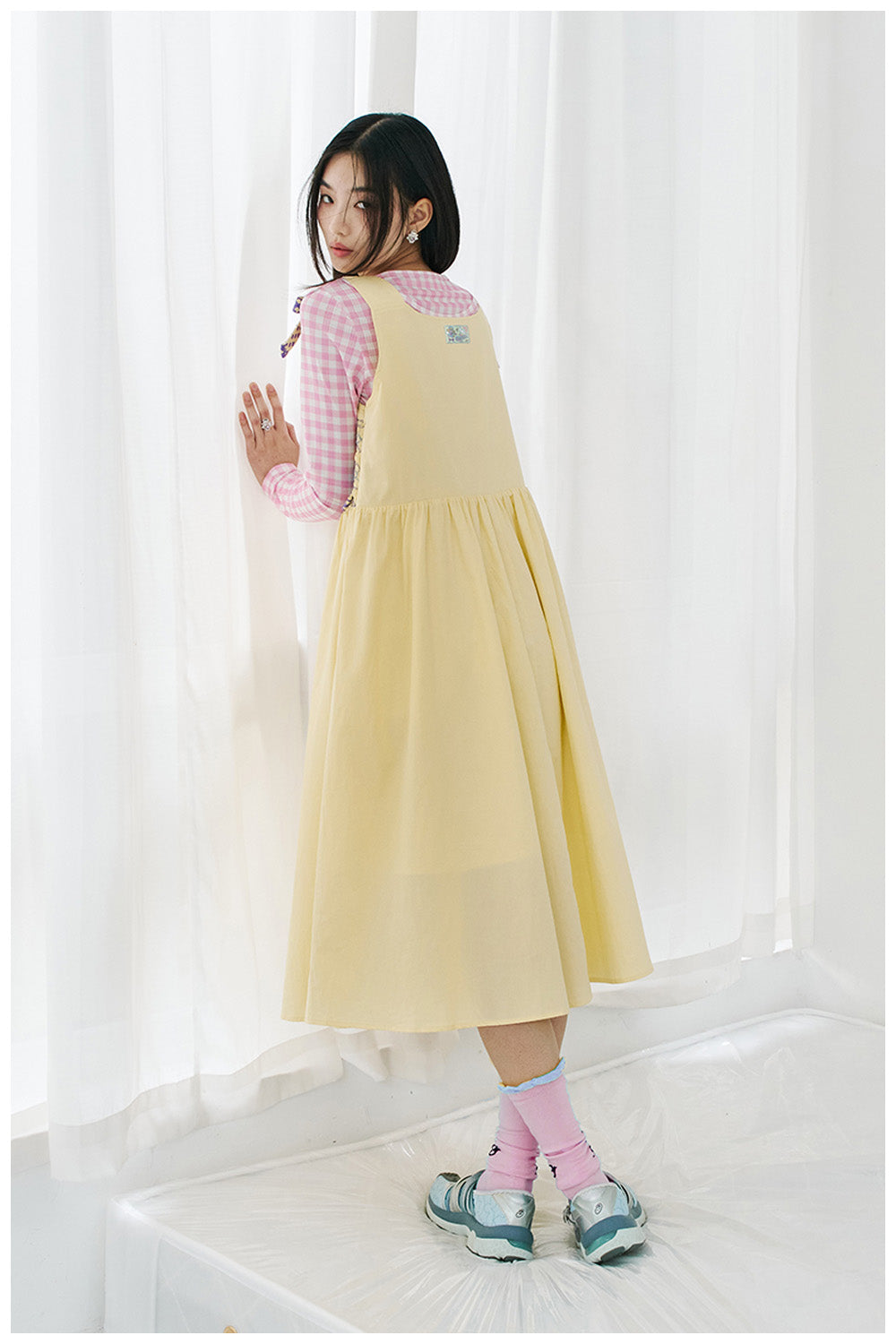 Harajuku Dress Yellow Sleeveless Dress A-Line Dress Dopamine Waist Dress dress tntntutu