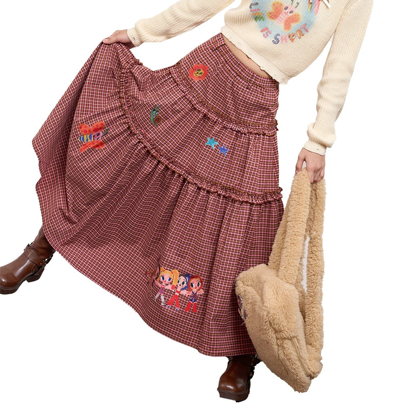 Iscreamcolour Plaid Graffiti Skirt Girly Fashion skirt iscreamcolour Red S