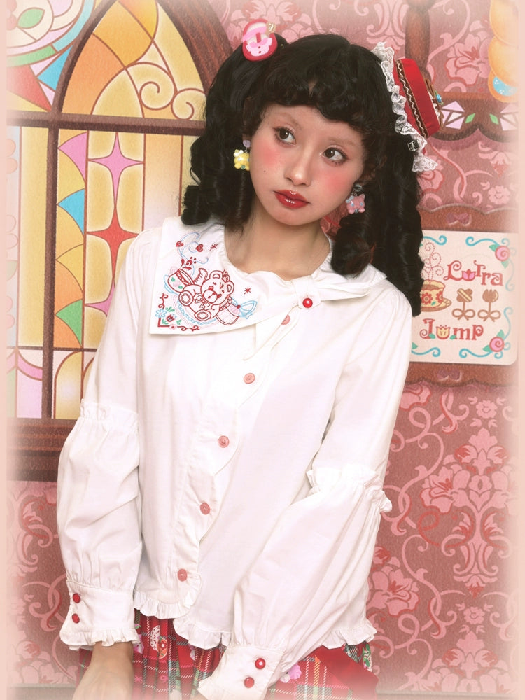Harajuku Shirt Embroidery Shirt Decora Kei Shirt Versatile Shirt shirt Lutra Jump