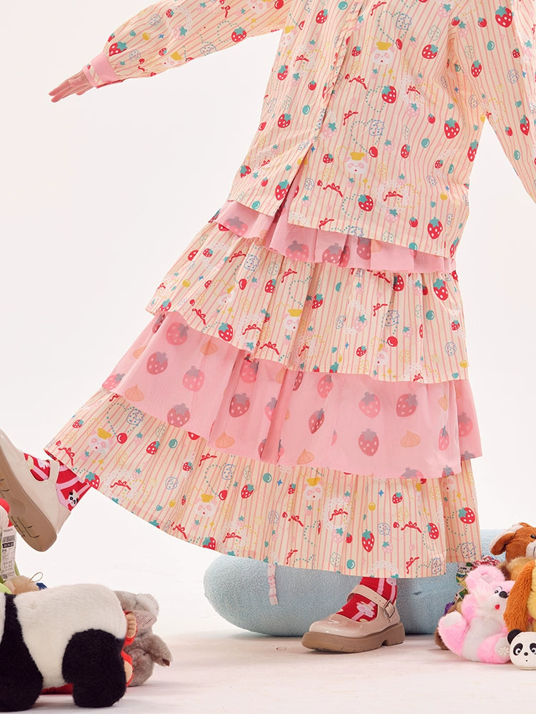 Harajuku Skirt Strawberry Tiered Skirt Decora Fashion Skirt skirt Nikkou home