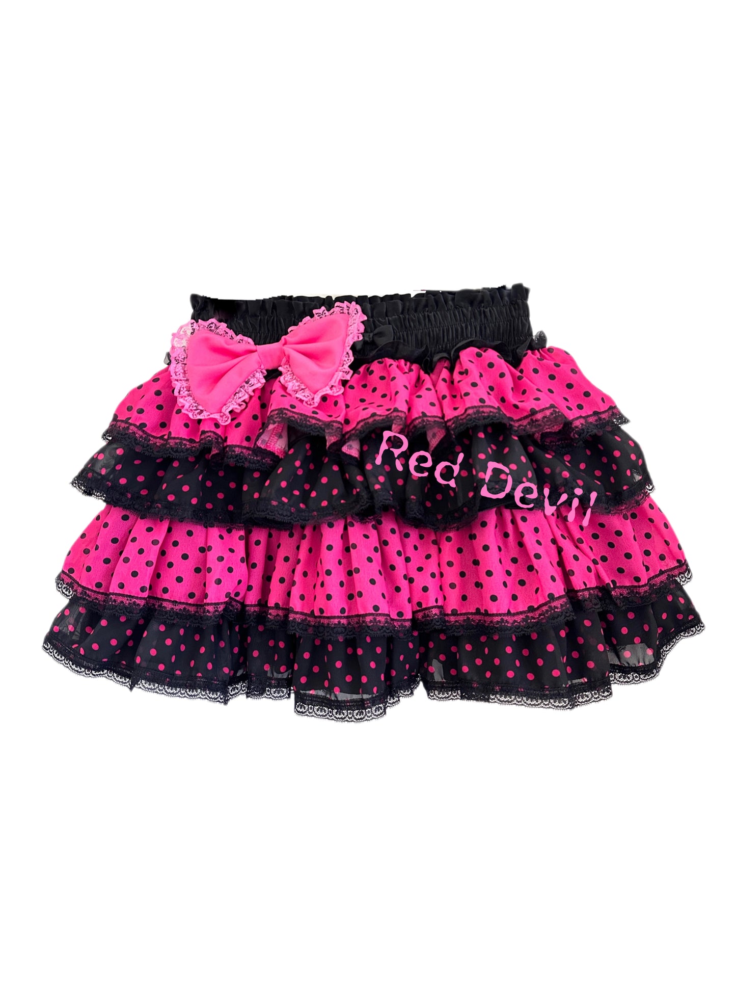 Red Devil - Decora Kei Black & Pink Polka Dot Cake Skirt