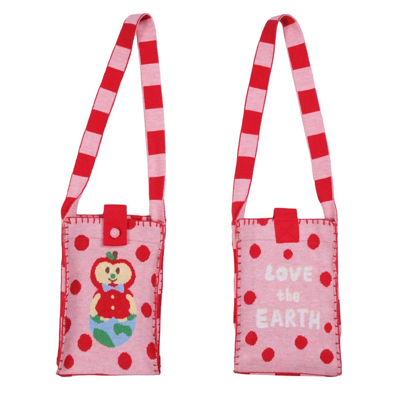 Meugler Forest Secret Super Cute Earth Apple Polka Dot Stripe Knitted Crossbody Bag bag Meugler
