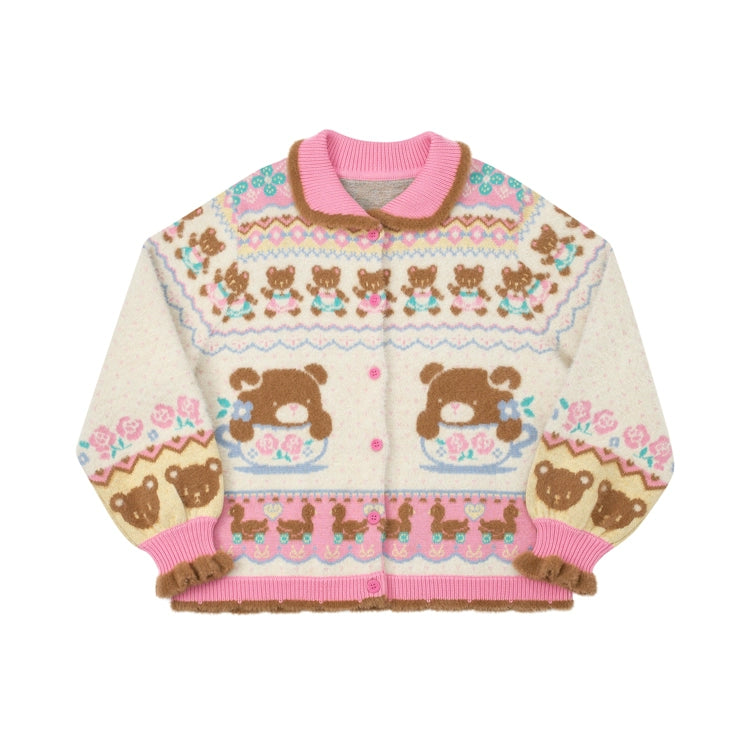 Harajuku Cardigan Teacup Bear Fair Isle Cardigan Faux Mink Trim Cardigan Ivory Knit Cardigan cardigan Lutra Jump