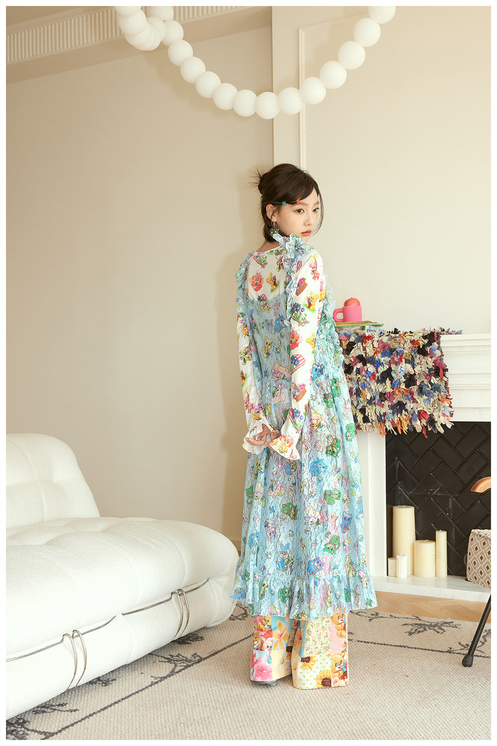 Harajuku Dress Blue Dress Lace Overlay Dress Cute Animal Prints Dress Adjustable Tie Straps Dress dress tntntutu