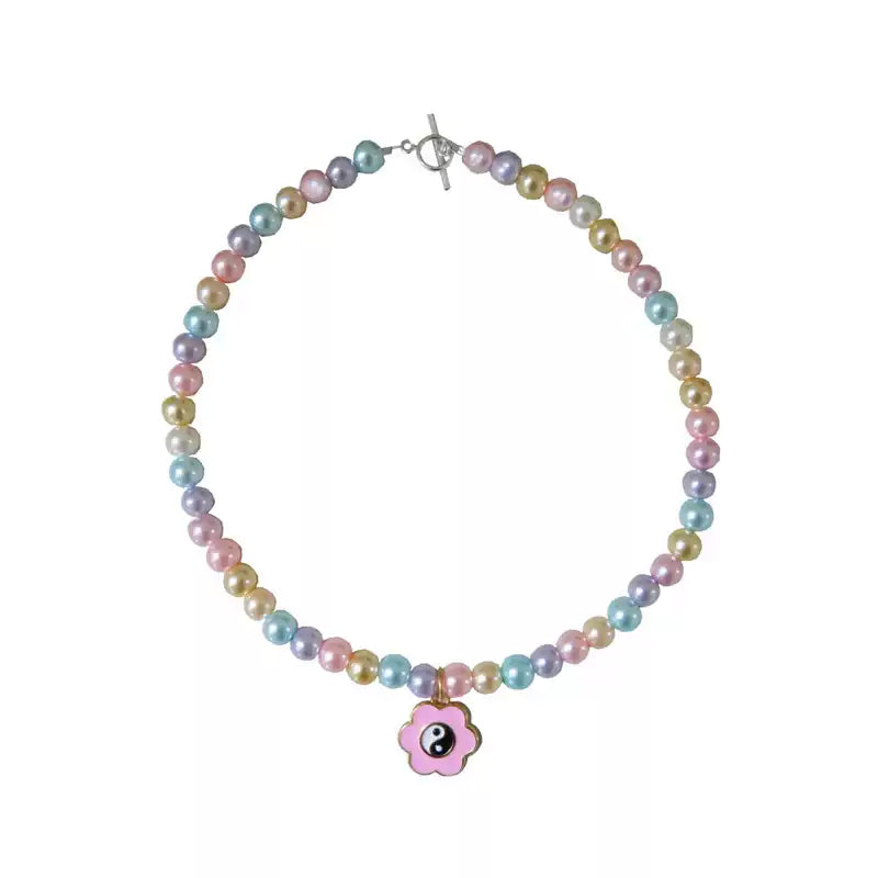 Harajuku Ya Girl Necklace Taiji Flower Beaded Necklace – Colorful Plastic & Alloy necklace strangelab