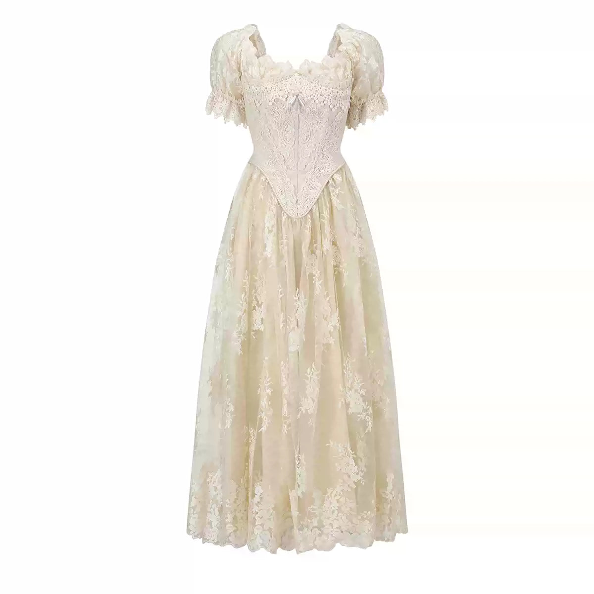 Plus Size Dress Vintage French Lace Corset Dress – Regal Court-Inspired Bridal Gown | LaceMade dress LaceMade